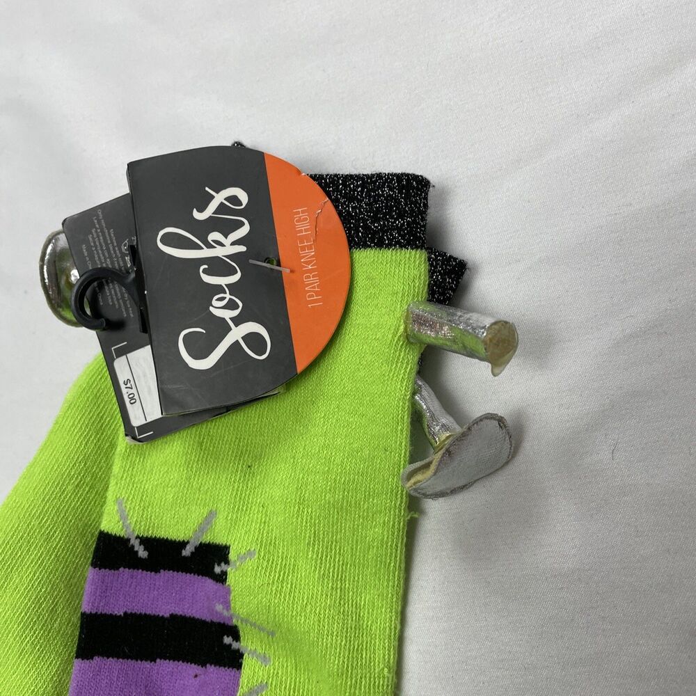 Halloween Frankenstein Dress Up Bioworld Crew Knee High Socks Womens 9-11 Adult - Picture 4 of 10